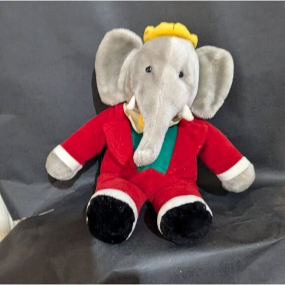 Vintage Elephant Stuffed Animal Plush Toy 12" Red Suit Yellow Crown - Picture 1 of 9